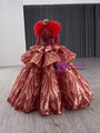 Red Ball Gown Sequins Long Sleeve High Neck Prom Dress