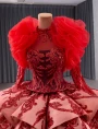 Red Ball Gown Sequins Long Sleeve High Neck Prom Dress