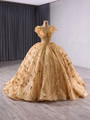 Gold Ball Gown Sequins V-neck Prom Dress