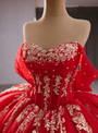 Red Ball Gown Tulle Sequins Pearls Prom Dress