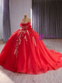 Red Ball Gown Tulle Sequins Pearls Prom Dress