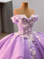 Purple Ball Gown Tulle 3D Appliques Prom Dress