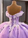 Purple Ball Gown Tulle 3D Appliques Prom Dress
