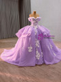 Purple Ball Gown Tulle 3D Appliques Prom Dress