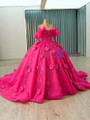 Fuchsia Ball Gown Sequins 3D Flower Prom Dress