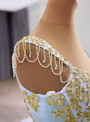 Blue Ball Gown Tulle Sequins Appliques Prom Dress