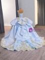 Blue Ball Gown Tulle Sequins Appliques Prom Dress