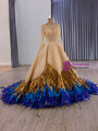 Champagne Sequins Tulle Long Sleeve Prom Dress