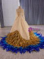Champagne Sequins Tulle Long Sleeve Prom Dress