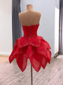 Red Ball Gown Sequins Beading Prom Dress With Detachable Hem