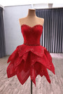 Red Ball Gown Sequins Beading Prom Dress With Detachable Hem