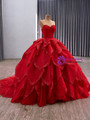 Red Ball Gown Sequins Beading Prom Dress With Detachable Hem
