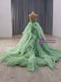 Green Tulle Pleats Sequins Beading Prom Dress