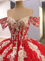 Red Tulle Ball Gown Sequins Appliques Prom Dress