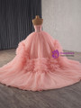 Pink Ball Gown Strapless Tulle Beading Prom Dress