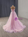 Pink Tulle Strapless Appliques Beading Prom Dress