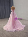 Pink Tulle Strapless Appliques Beading Prom Dress