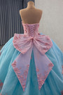 Blue Ball Gown Tulle Pink Appliques Prom Dress