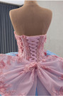 Blue Ball Gown Tulle Pink Appliques Prom Dress