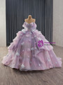 Light Purple Tulle Off the Shoulder Flower Prom Dress