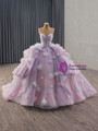 Light Purple Tulle Off the Shoulder Flower Prom Dress