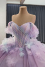 Light Purple Tulle Off the Shoulder Flower Prom Dress