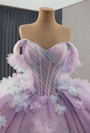 Light Purple Tulle Off the Shoulder Flower Prom Dress