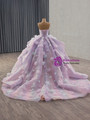 Light Purple Tulle Off the Shoulder Flower Prom Dress