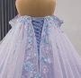 Blue Tulle Butterfly Appliques Pleats Prom Dress