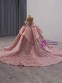Pink Sequins Ball Gown Pearls Prom Dress