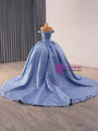 Blue Tulle Sequins Off the Shoulder Prom Dress