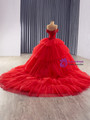 Red Tulle Ball Gown Tiers Sequins Prom Dress