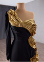 Black Mermaid One Shoulder Long Sleeve Pleats Prom Dress
