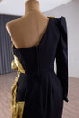 Black Mermaid One Shoulder Long Sleeve Pleats Prom Dress