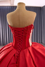 Red Tulle Satin Strapless Appliques Beading Prom Dress