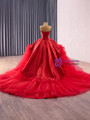 Red Tulle Satin Strapless Appliques Beading Prom Dress