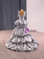 Gray V-neck Sleeveless Tiers Prom Dress