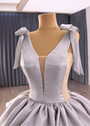 Gray V-neck Sleeveless Tiers Prom Dress