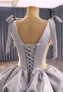 Gray V-neck Sleeveless Tiers Prom Dress