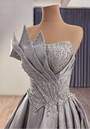 Gray Satin Pleats Beading Crystal Prom Dress