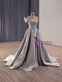 Gray Satin Pleats Beading Crystal Prom Dress