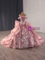 Pink Tulle 3D Appliques Beading Prom Dress