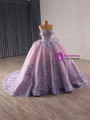 Purple Tulle Off the Shoulder Lace Appliques Prom Dress