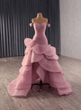 Pink Tulle Pleats Hi Lo Off the Shoulder Prom Dress