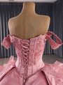 Pink Ball Gown Satin Organza Appliques Prom Dress