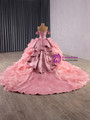 Pink Ball Gown Satin Organza Appliques Prom Dress