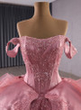 Pink Ball Gown Satin Organza Appliques Prom Dress