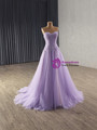 Purple Tulle Beading Sequins Prom Dress