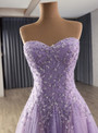 Purple Tulle Beading Sequins Prom Dress
