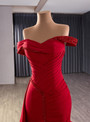 Red Mermaid Satin Pleats Beading Prom Dress